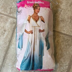 Greek Goddess Costume with Blue and White Drapes